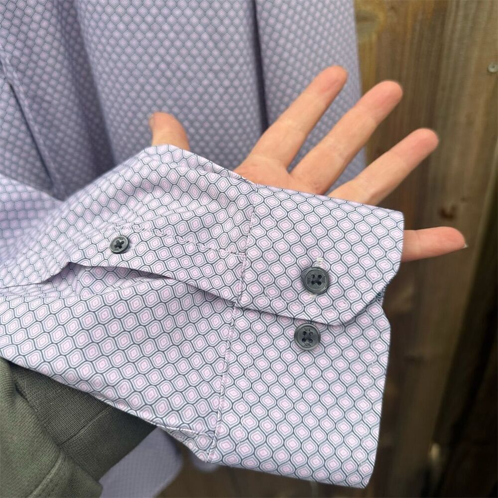 WRK Men's Geometric Dot Print Button-Up Dress Shirt Purple 17.5 - Picture 2 of 5